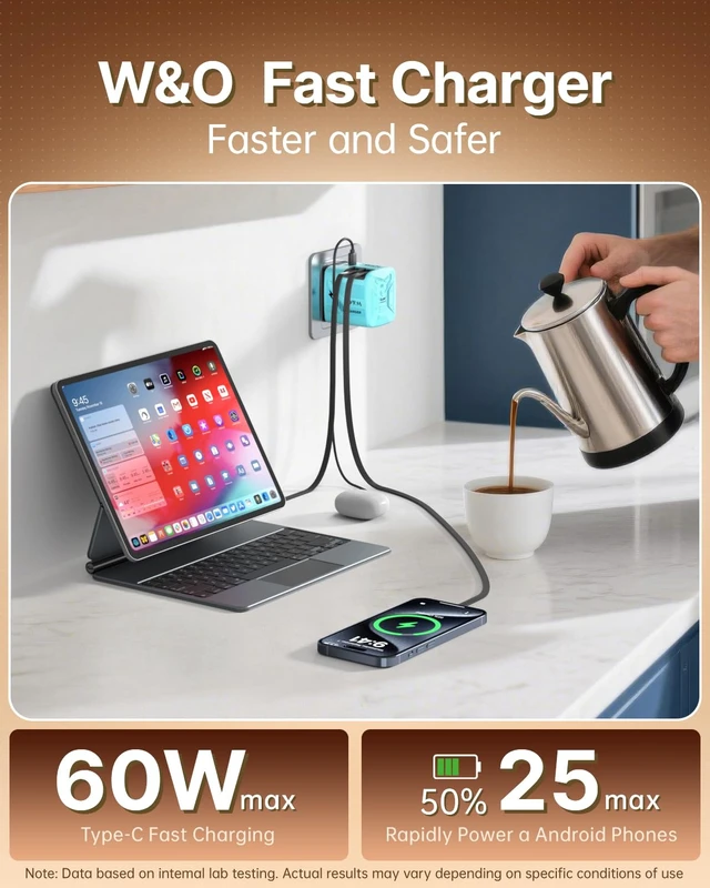 Alt view image 3 of 7 - W & O 60W Gan Fast Charger Wall Plug, Built-in Retractable USB-C & L Cables | Retractable Wall Charger with 47.2" Cables, One Pull Charging, No Cable Mess Solution for iPhone 17/16/15, Galaxy S25/S24
