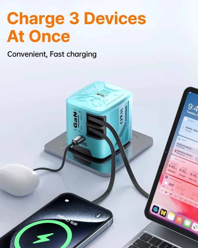 Alt view image 5 of 7 - W & O 60W Gan Fast Charger Wall Plug, Built-in Retractable USB-C & L Cables | Retractable Wall Charger with 47.2" Cables, One Pull Charging, No Cable Mess Solution for iPhone 17/16/15, Galaxy S25/S24