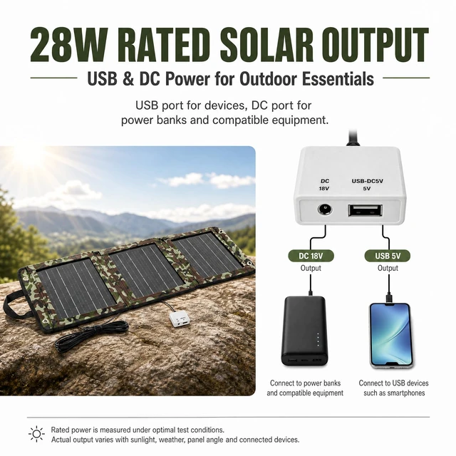 Alt view image 7 of 7 - 28 W Portable Solar Panel Charger,Foldable with Dual USB Ports for Phones | Lightweight ETFE solar charger for camping, hiking and backpacking; compatible with phones and USB power banks