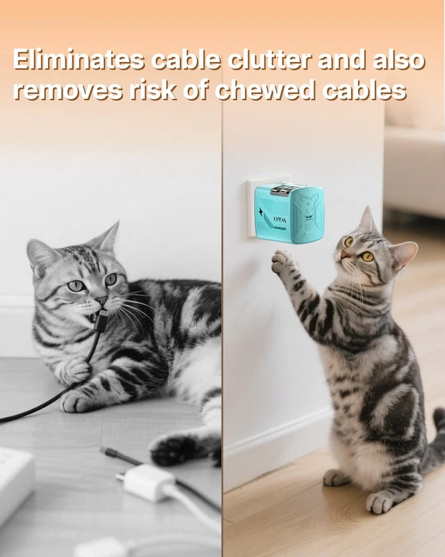 Alt view image 6 of 7 - W & O 60W Gan Fast Charger Wall Plug, Built-in Retractable USB-C & L Cables | Retractable Wall Charger with 47.2" Cables, One Pull Charging, No Cable Mess Solution for iPhone 17/16/15, Galaxy S25/S24