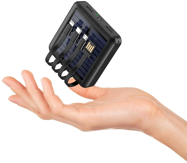 Main image of Xuniktek Solar Portable Charger 12000mAh, Small Solar Power Bank | USB C input/output external battery with built-in 4 cables, flashlight, suitable for iPhone, tablet computers and Samsung