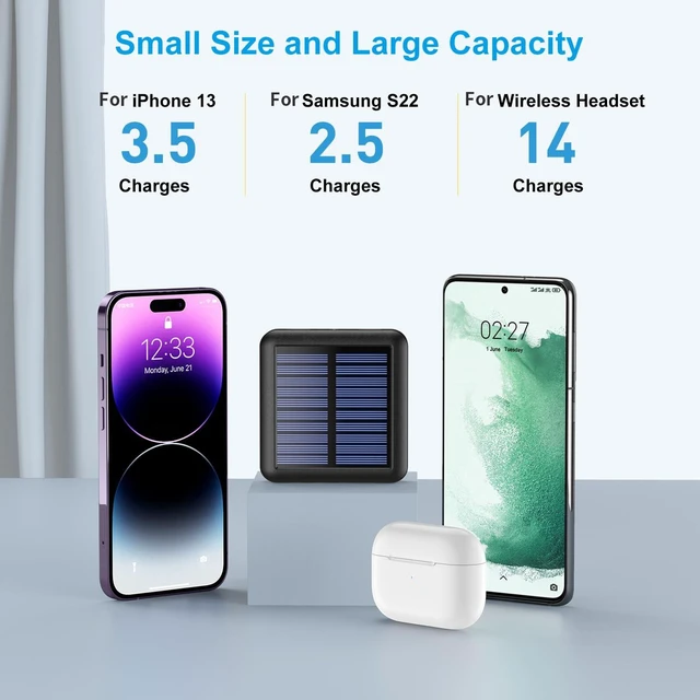 Alt view image 2 of 7 - Xuniktek Solar Portable Charger 12000mAh, Small Solar Power Bank | USB C input/output external battery with built-in 4 cables, flashlight, suitable for iPhone, tablet computers and Samsung