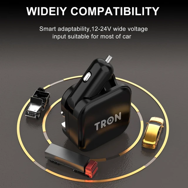 Alt view image 5 of 7 - TRON Wall & Car Charger Travel Charging Station, 36W Dual USB-C & USB-A Fast Charger, Foldable for iPhone, iPad, Android, Earbuds TR17