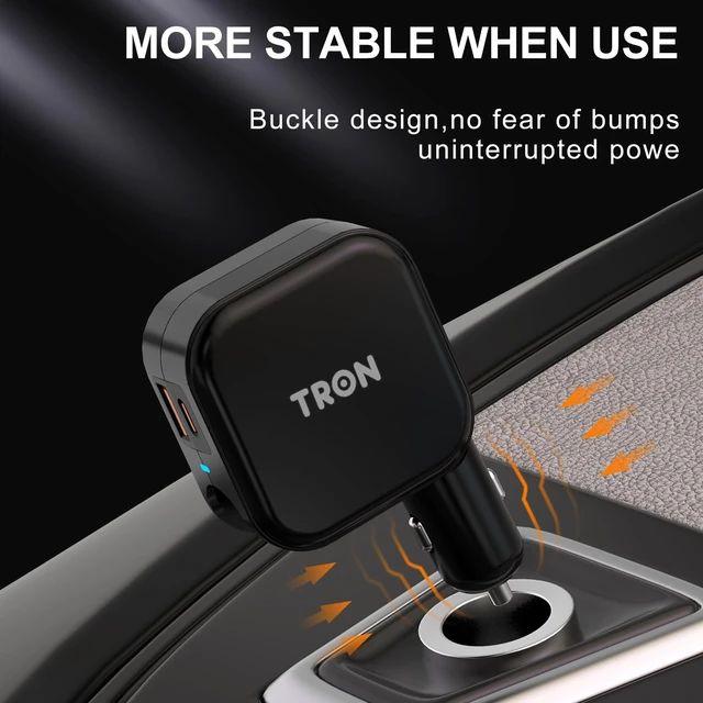 Alt view image 3 of 7 - TRON Wall & Car Charger Travel Charging Station, 36W Dual USB-C & USB-A Fast Charger, Foldable for iPhone, iPad, Android, Earbuds TR17