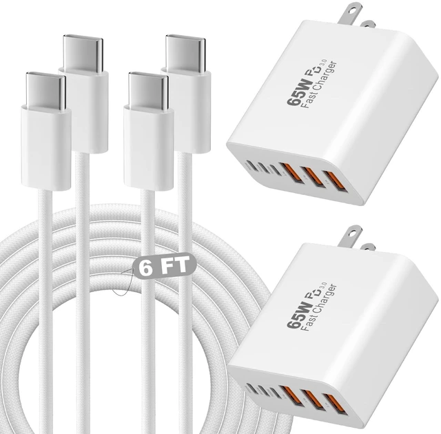 Main image of 65W USB C Charger,2Pack iPhone 18 Pro Max Charger,6FT USB C Chargers Woven Cord with 6Port 3USB-A 3USB-C Fast Charging Blocks Type C Chargers for iPhone 18 Pro Max/17 Pro Max/16/15/iPad Pro,AirPods