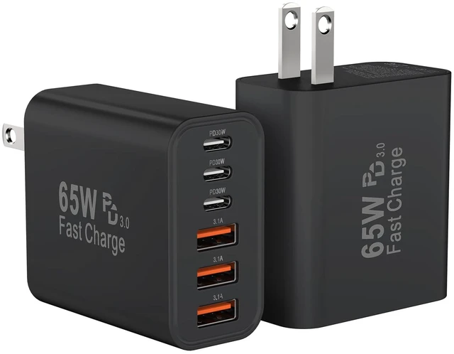 Main image of USB C Charger Block, 65W USBC Fast Charging Plug Multiport Power Adapter | 2Pack 6-port Type C Chargers Blocks Cube Brick for iPhone 18/17/16/15/14/13/Pro Max, iPad Pro/Air, Samsung Galaxy S26/S25/S24