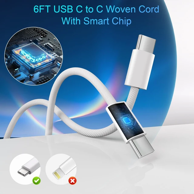 Alt view image 7 of 7 - 65W USB C Charger,2Pack iPhone 18 Pro Max Charger,6FT USB C Chargers Woven Cord with 6Port 3USB-A 3USB-C Fast Charging Blocks Type C Chargers for iPhone 18 Pro Max/17 Pro Max/16/15/iPad Pro,AirPods