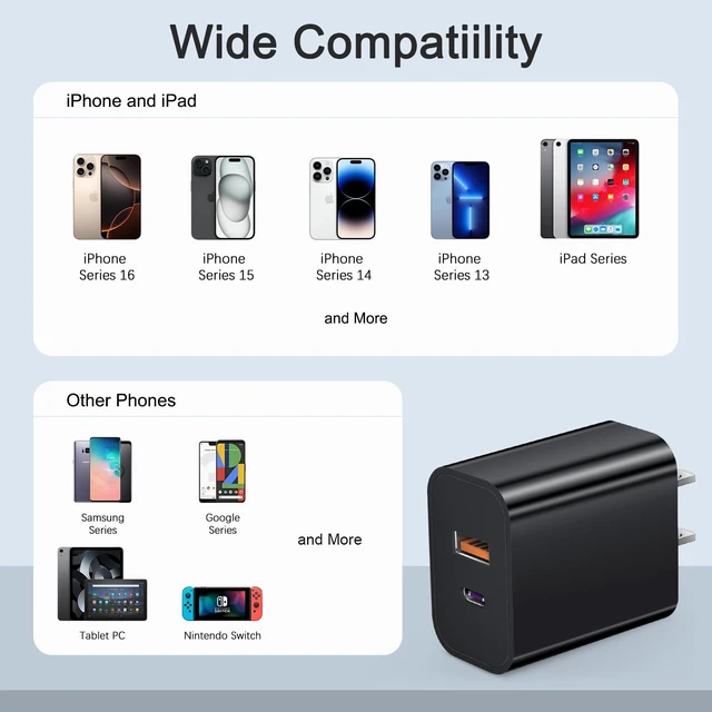 Alt view image 4 of 7 - USB C Charger Block Fast Charging Block Type C Charger Multiport Adapter | 20W Wall Chargers for iPhone Air/17/17 Plus/17 Pro/17 Pro Max/16/16 Plus/16 Pro/16 Pro Max/15/15 Pro/15 Max/14/Samsung(Black)