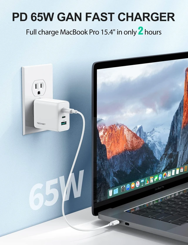 Alt view image 3 of 7 - TECKNET 65W USB C Charger, Pocket-Sized Type C Fast Charger Block, White | 3-Port GaN Charger, Compact & Cool, Foldable Travel Charger Block, for iPhone 17/16/Samsung/MacBook/Steam Deck & More