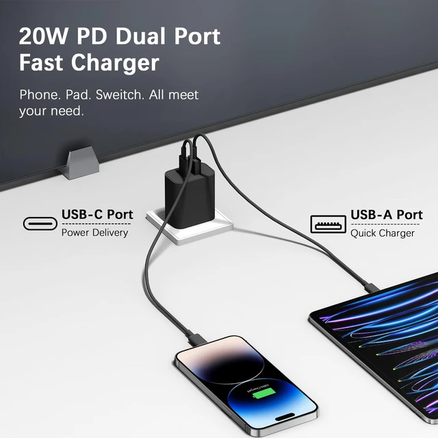 Alt view image 7 of 7 - USB C Charger Block Fast Charging Block Type C Charger Multiport Adapter | 20W Wall Chargers for iPhone Air/17/17 Plus/17 Pro/17 Pro Max/16/16 Plus/16 Pro/16 Pro Max/15/15 Pro/15 Max/14/Samsung(Black)