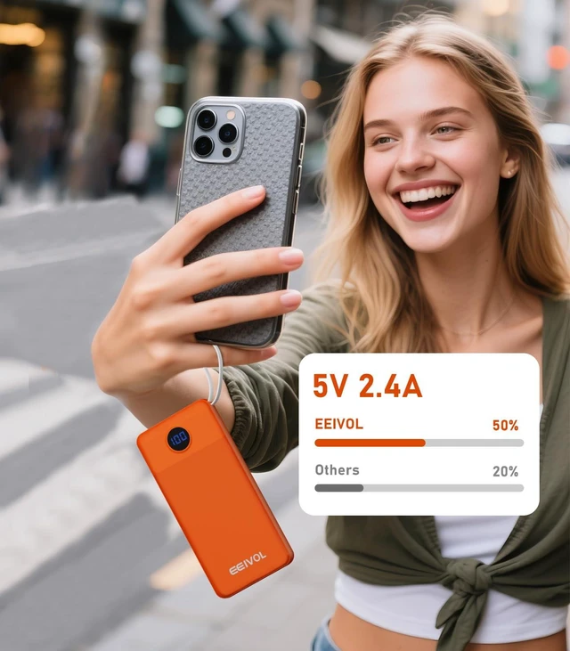 Alt view image 4 of 7 - EEIVOL Portable Charger Built in 4 Cables, 10000mAh Power Bank, Orange