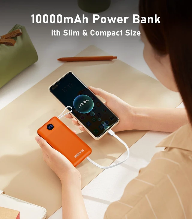 Alt view image 6 of 7 - EEIVOL Portable Charger Built in 4 Cables, 10000mAh Power Bank, Orange