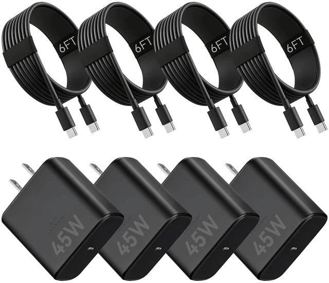 Main image of 45W USB C Super Fast Samsung Charger 4 Pack with 6FT Type C Cable | USB C Charging Block for Samsung Galaxy S26 Ultra/S26+/S26/S25 Ultra/S25/S24 Ultra/S24/S23/S22/S21/S20, iPhone 18-15 Series
