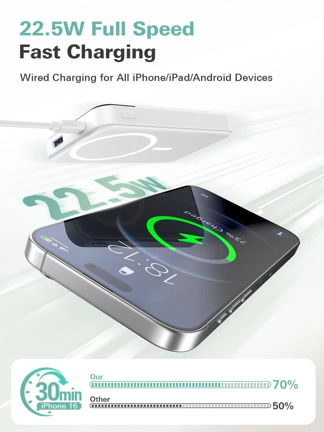 Alt view image 3 of 7 - for Magsafe Portable Charger, 10000mAh Power Bank Magnetic Battery Pack | 22.5W Fast Charging, for iPhone 17/16/15/14/13/12, Travel Essentials, Wireless charger for Apple Watch Ultra/11/10/9/8/7/6/SE