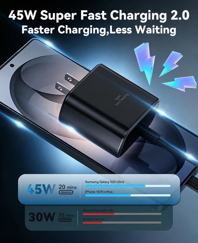 Alt view image 2 of 7 - 45W USB C Super Fast Samsung Charger 4 Pack with 6FT Type C Cable | USB C Charging Block for Samsung Galaxy S26 Ultra/S26+/S26/S25 Ultra/S25/S24 Ultra/S24/S23/S22/S21/S20, iPhone 18-15 Series