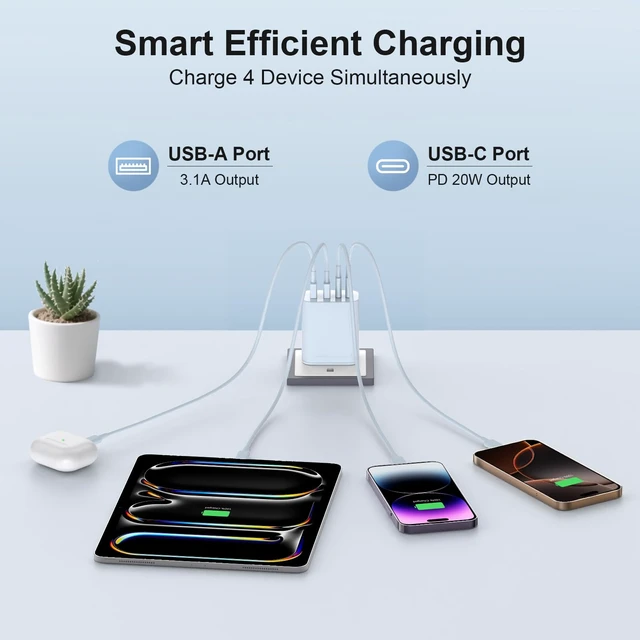 Alt view image 6 of 7 - USB C Charger 6FT iPhone 18 17 16 15 Charger Fast Charging Multiport Power | 2 Pack Multiport Power,Compact Travel Charger for iPhone Duo iPhone 18 Pro iPhone 17 16 15 Charger,Samsung,Android (Blue)