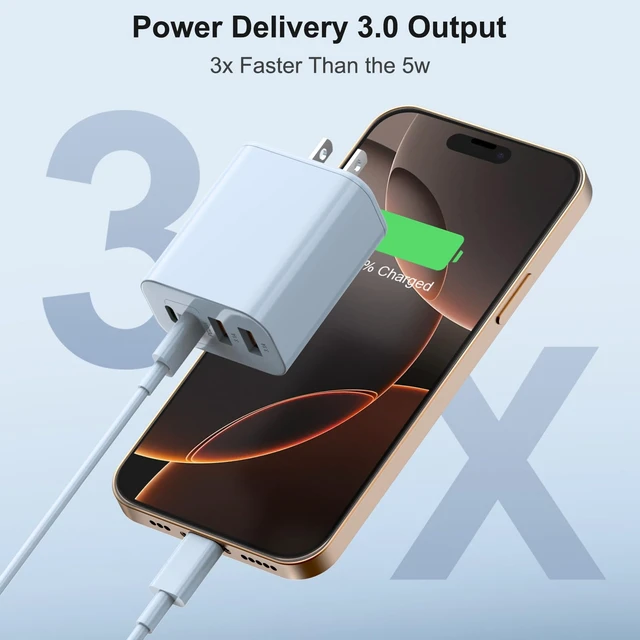 Alt view image 2 of 7 - USB C Charger 6FT iPhone 18 17 16 15 Charger Fast Charging Multiport Power | 2 Pack Multiport Power,Compact Travel Charger for iPhone Duo iPhone 18 Pro iPhone 17 16 15 Charger,Samsung,Android (Blue)