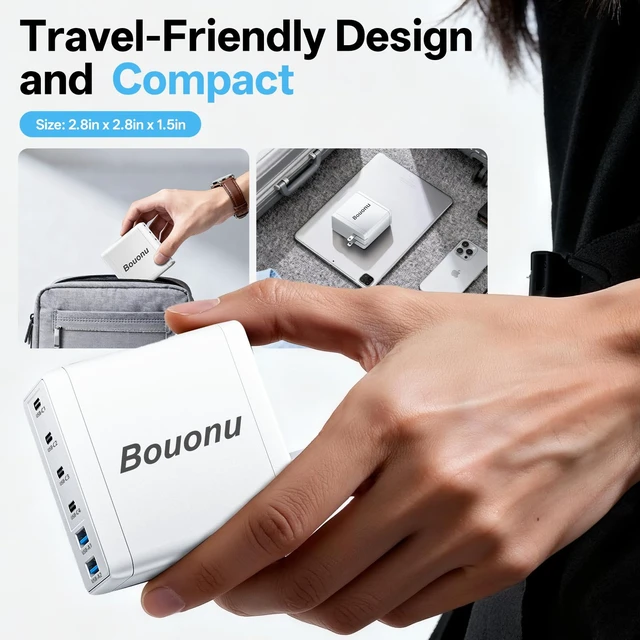 Alt view image 7 of 7 - Bouonu 2 Pack USB C Charger Block with 4 USB Cables 120W GaN Type C Fast | Charging 6 Port Foldable for iPhone 17/16 Series, Pixel, iPad, Samsung Galaxy Series (White)