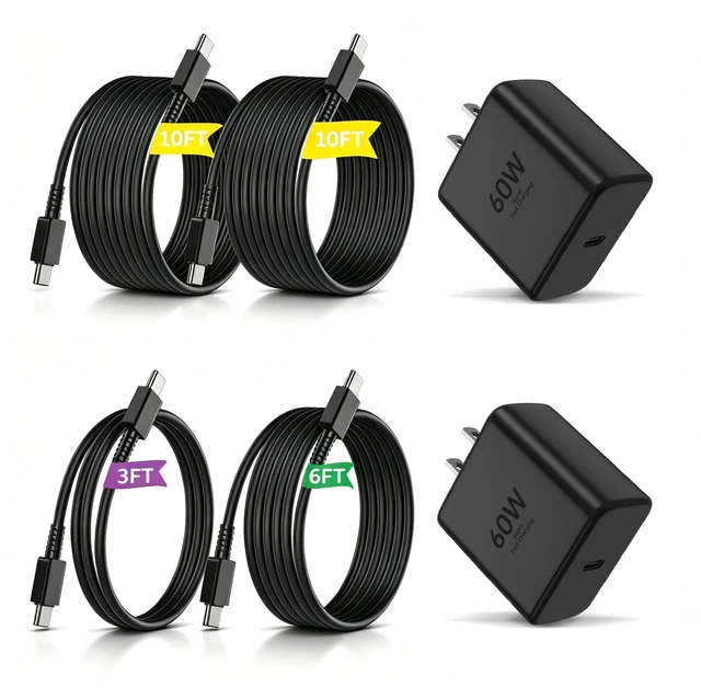 Main image of 60W USB C Fast Charger Block,Wall Charging Plug & Long Type C Cable Cord 3ft/6ft/10ft/10ft,USB-C Charge Adapter Brick Cube for Samsung Galaxy S26 Ultra/S25+/S24/S23/S22,iPhone 18 Pro/Duo/17/16/15/iPad