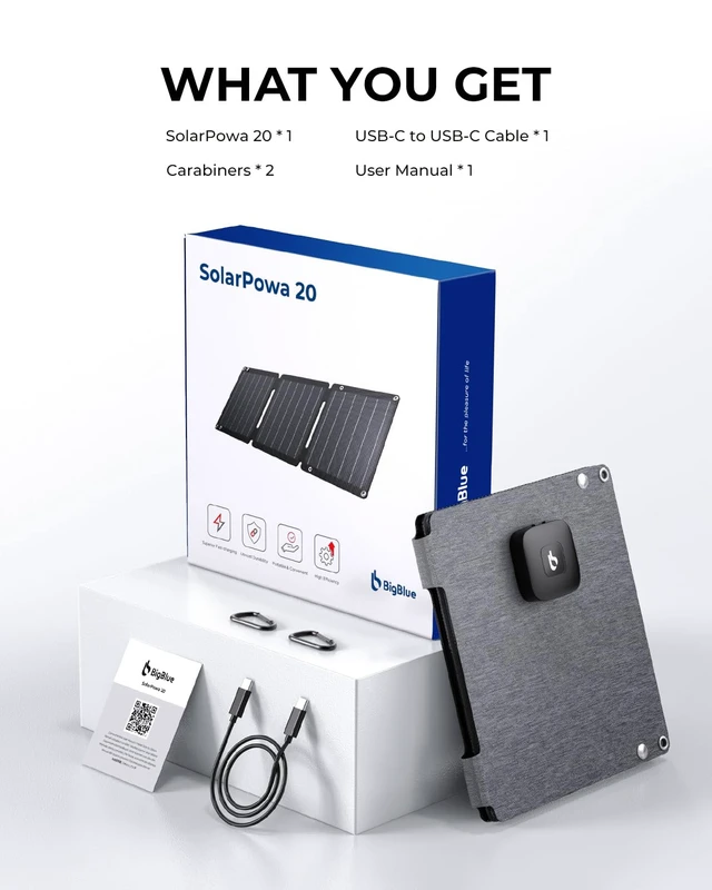 Alt view image 7 of 7 - 21W Solar Panel Charger BigBlue SolarPowa 20 Portable Solar Charger with USB-A/USB-C Ports, IP68 Waterproof, High-Efficiency Lightweight Foldable Solar Panels for Phones, Tablets, Camping, Backpacking