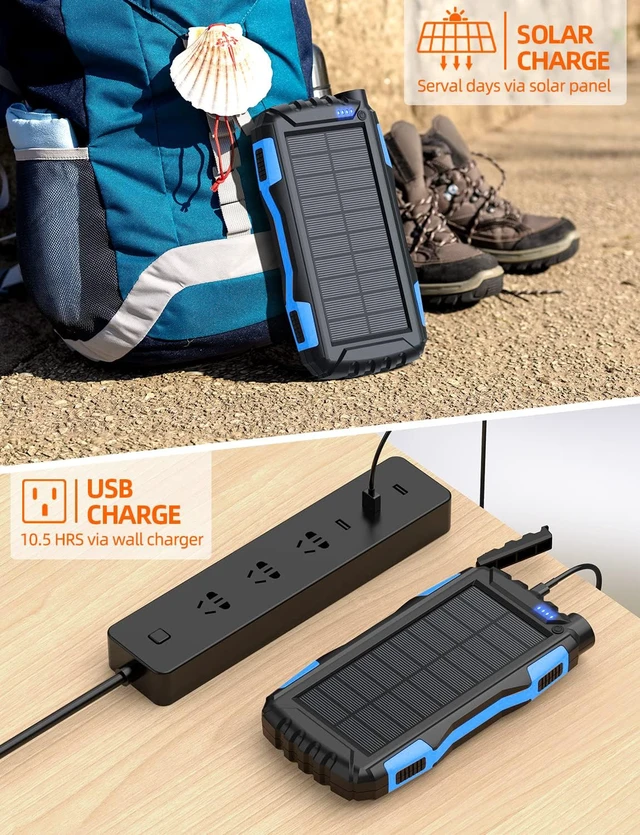 Alt view image 4 of 7 - Mregb Solar Charger Power Bank 42800mAh, Portable Charger, Solar Power Bank,External Battery Pack 5V3.1A Qc 3.0 Fast Charger Built-in Super Bright Flashlight (Blue)