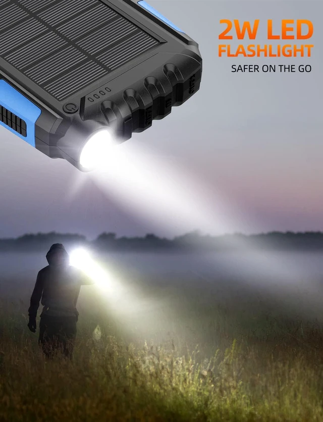 Alt view image 6 of 7 - Mregb Solar Charger Power Bank 42800mAh, Portable Charger, Solar Power Bank,External Battery Pack 5V3.1A Qc 3.0 Fast Charger Built-in Super Bright Flashlight (Blue)