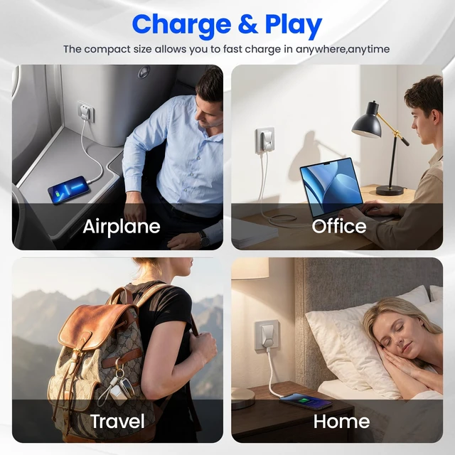 Alt view image 6 of 7 - USB C Charger Fast Charging, GaN Keychain Portable Quick Charger with 2 Pack USB Type C to Lightning, Wall Charger Block Foldable Ultra-Compact Adapter for iPad, iPhone 17/16/15 Pro(Silver)