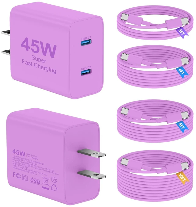 Main image of 45W iPhone 18 17 16 Pro Max Charger Fast Charging,2 Dual Port USB C Charger | PD 3.0 Wall Plug Charger with Long 3/6/6/10FT USB C to C Cable for iPhone 18 Pro Max/17/16/15/iPhone Duo/iPad Pro/S26