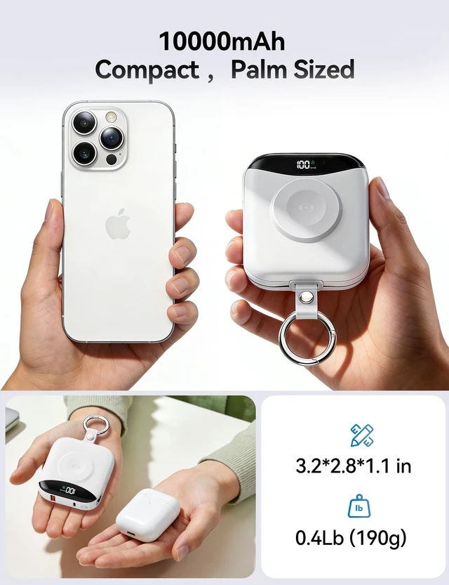 Alt view image 5 of 7 - BLJIB Portable Charger 10000mAh 22.5W Power Bank Built-in 2 Cables Keychain Charge 5 Devices, TSA approved, Travel Fast Charging Battery Pack for iPhone Samsung Google Android & iWatch Charger, White