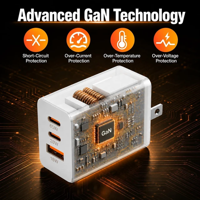 Alt view image 5 of 7 - 65W Super Fast Charger PD3.0&6/10FT USBC Cable for iPhone iPad Air, MacBook | 3-Port GaN Type-C Charging Block PD/QC 3.0 for 17/16/15 Pro Max,Plus Samsung Galaxy S26/S25/S24,Tab, Android 3/6/10FT Cord