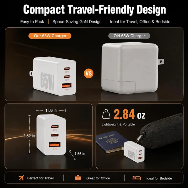 Alt view image 6 of 7 - 65W Super Fast Charger PD3.0&6/10FT USBC Cable for iPhone iPad Air, MacBook | 3-Port GaN Type-C Charging Block PD/QC 3.0 for 17/16/15 Pro Max,Plus Samsung Galaxy S26/S25/S24,Tab, Android 3/6/10FT Cord