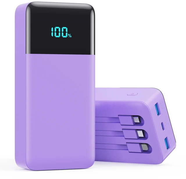 Main image of Portable Charger 50800mAh Power Bank with 3 Built in Cables,25W PD QC4.0 Fast Charging USB C Battery Pack,6 Outputs 2 Inputs Travel Essentials Phone Charger for iPhone 18/17/16/15/Pro,Android,Purple