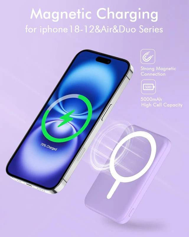 Alt view image 3 of 7 - podoru for MagSafe Power Bank 5000mAh, Ultra-Slim Magnetic Portable Charger | 20W PD Fast Charging, Travel Essentials with USB-C Cable, Wireless Battery Pack for iPhone 18/17/16/15/14/13/12 Series