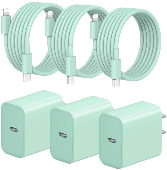 Main image of iPhone Fast Charger 3+3Pack 20W USB C Wall Charger with 6FT Fast Charging Cable Compatible with iPhone 14/13/12/11/Pro/Pro Max-Green