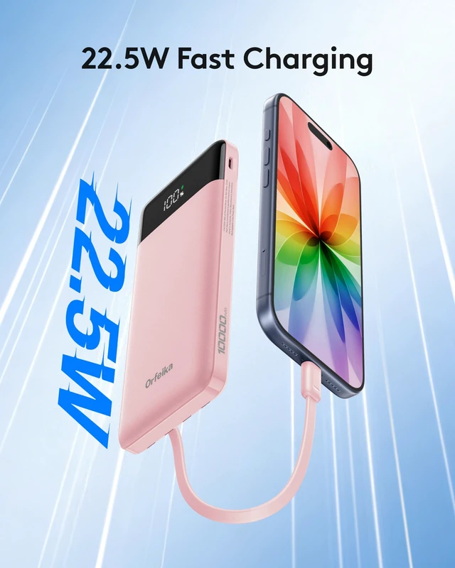 Alt view image 2 of 7 - Orfeika Fast Charging Portable Charger Power Bank with Built-in 4 Cables | 10000mAh|Ultra-Slim&Light|Flight-Safe|Power 6 Devices at Once|22.5W|Battery Pack For iPhone,Samsung,Google|Travel Essentials