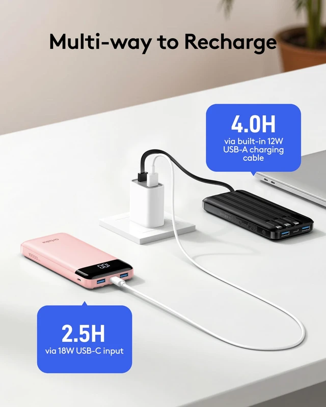 Alt view image 4 of 7 - Orfeika Fast Charging Portable Charger Power Bank with Built-in 4 Cables | 10000mAh|Ultra-Slim&Light|Flight-Safe|Power 6 Devices at Once|22.5W|Battery Pack For iPhone,Samsung,Google|Travel Essentials
