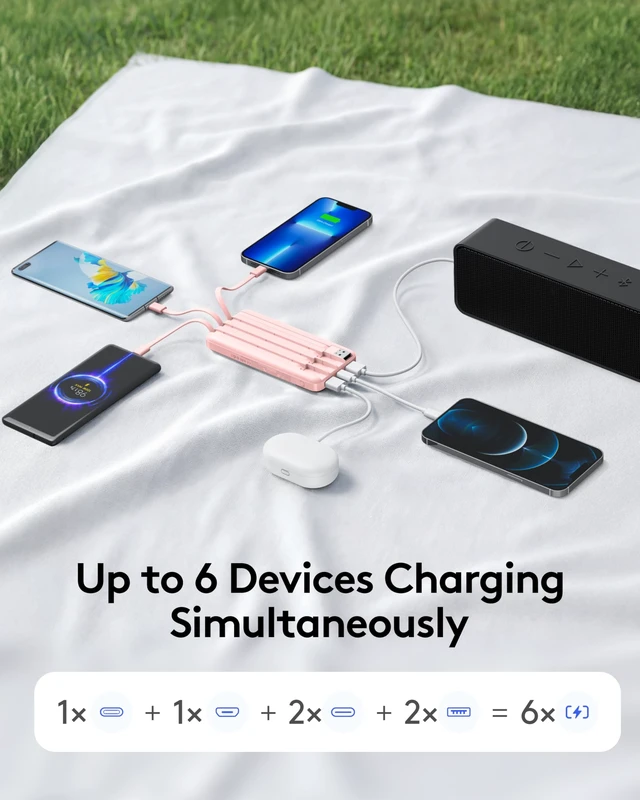 Alt view image 6 of 7 - Orfeika Fast Charging Portable Charger Power Bank with Built-in 4 Cables | 10000mAh|Ultra-Slim&Light|Flight-Safe|Power 6 Devices at Once|22.5W|Battery Pack For iPhone,Samsung,Google|Travel Essentials