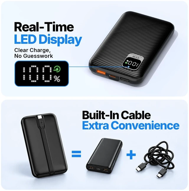 Alt view image 6 of 7 - 45W Super Fast Charging 2.0 Portable Charger 10000mAh Power Bank with Cable 10000mAh Slim USB C Battery Pack, for Samsung Galaxy S26 Ultra/S26/S26+/S25 Ultra/S25/S24 Ultra/S23 Ultra/S22 Ultra/Note 20
