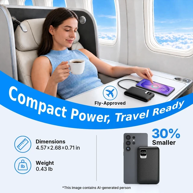 Alt view image 7 of 7 - 45W Super Fast Charging 2.0 Portable Charger 10000mAh Power Bank with Cable 10000mAh Slim USB C Battery Pack, for Samsung Galaxy S26 Ultra/S26/S26+/S25 Ultra/S25/S24 Ultra/S23 Ultra/S22 Ultra/Note 20