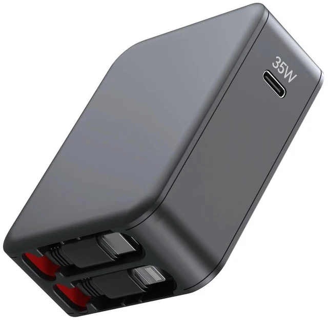 Alt view image 3 of 7 - Wall Charger, GaN Fast Charging, Retractable Dual Cables, USBC Port, Folding Plug, Compact Travel Multi Charging Block for iPhone, Samsung, Tables, iPad