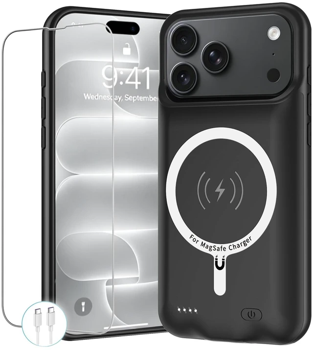 Main image of Battery Case for iPhone 18 Pro Max, 12000mAh Pack Rechargeable Charger Case Support Carplay Wireless Charging Compatible for iPhone 18 Pro Max (6.9 inch) External Battery Charging Cover (Black)