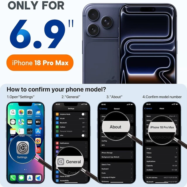 Alt view image 2 of 7 - Battery Case for iPhone 18 Pro Max, 12000mAh Pack Rechargeable Charger Case Support Carplay Wireless Charging Compatible for iPhone 18 Pro Max (6.9 inch) External Battery Charging Cover (Black)