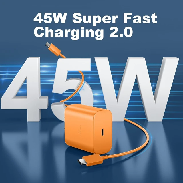 Alt view image 2 of 7 - Super Fast Charger USB C, 45W Type C Charger Fast Charging Cable Block for Samsung Galaxy S26 S25 S24 S23 Ultra/S26 S25 S24 S23 S22 S21 S20/Note 10/20, PPS Wall Charger with 6.6FT Cord-Orange