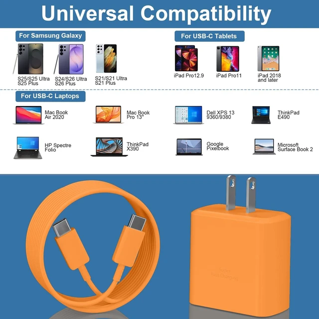 Alt view image 5 of 7 - Super Fast Charger USB C, 45W Type C Charger Fast Charging Cable Block for Samsung Galaxy S26 S25 S24 S23 Ultra/S26 S25 S24 S23 S22 S21 S20/Note 10/20, PPS Wall Charger with 6.6FT Cord-Orange
