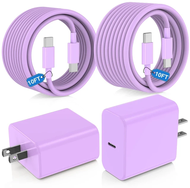 Main image of 45W iPhone 18 17 16 Pro Max Charger Fast Charging with Type C Fast Cable | 2Pack PD 3.0 Super Fast Wall Chager with 60W 10FT USB C Cable for iPhone 18/17/16 Pro Max, iPad Pro, MacBook Air/Pro-Purple