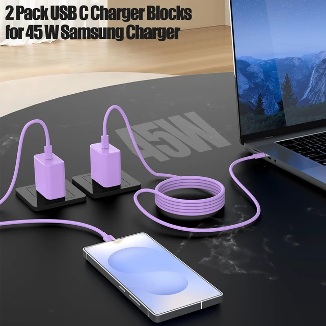 Alt view image 4 of 7 - 45W iPhone 18 17 16 Pro Max Charger Fast Charging with Type C Fast Cable | 2Pack PD 3.0 Super Fast Wall Chager with 60W 10FT USB C Cable for iPhone 18/17/16 Pro Max, iPad Pro, MacBook Air/Pro-Purple
