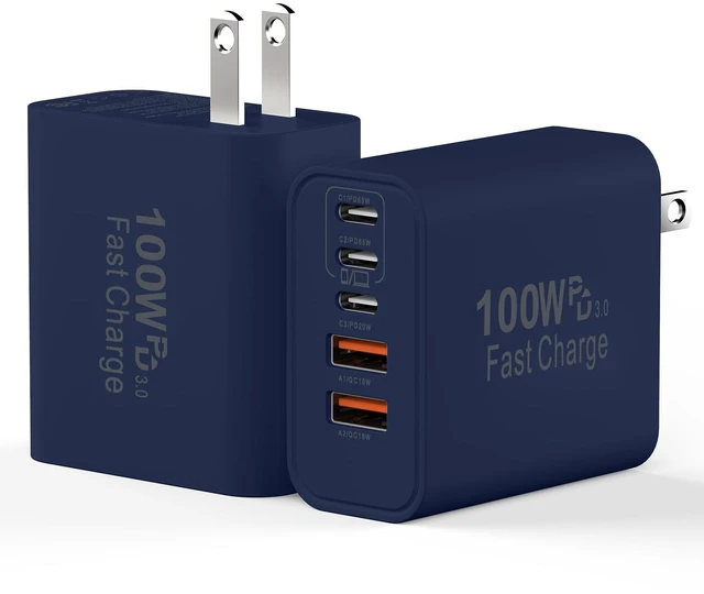 Main image of USB C Charging Blocks, 100W USB Type C iPhone Wall Super Fast Charger Block USB-C iPhone Charger Fast Charging Brick,5 Multiport Charger Plug Power Adapter for iPhone 17/16/15/14/13 Pro Max, iPad, S26