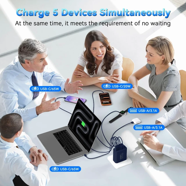 Alt view image 3 of 7 - USB C Charging Blocks, 100W USB Type C iPhone Wall Super Fast Charger Block USB-C iPhone Charger Fast Charging Brick,5 Multiport Charger Plug Power Adapter for iPhone 17/16/15/14/13 Pro Max, iPad, S26