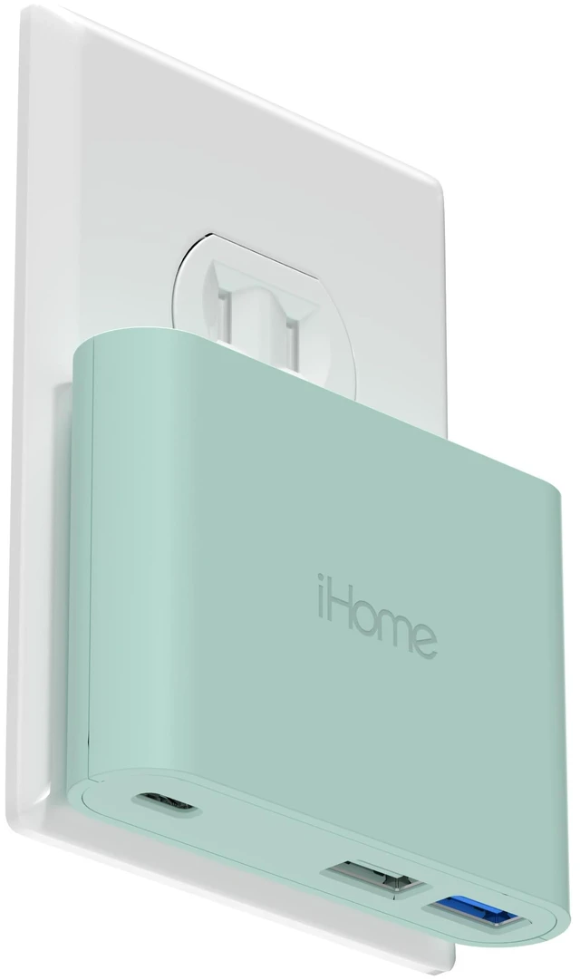 Main image of iHome 32W MultiPort Wall Charger Block 3 Ports 1 USB-C 2 USB-A | Fast Charging, Power Delivery, Foldable Prongs, Slim Flat Design, iPhone, iPad, Apple Watch, AirPods, Universal Compatibility