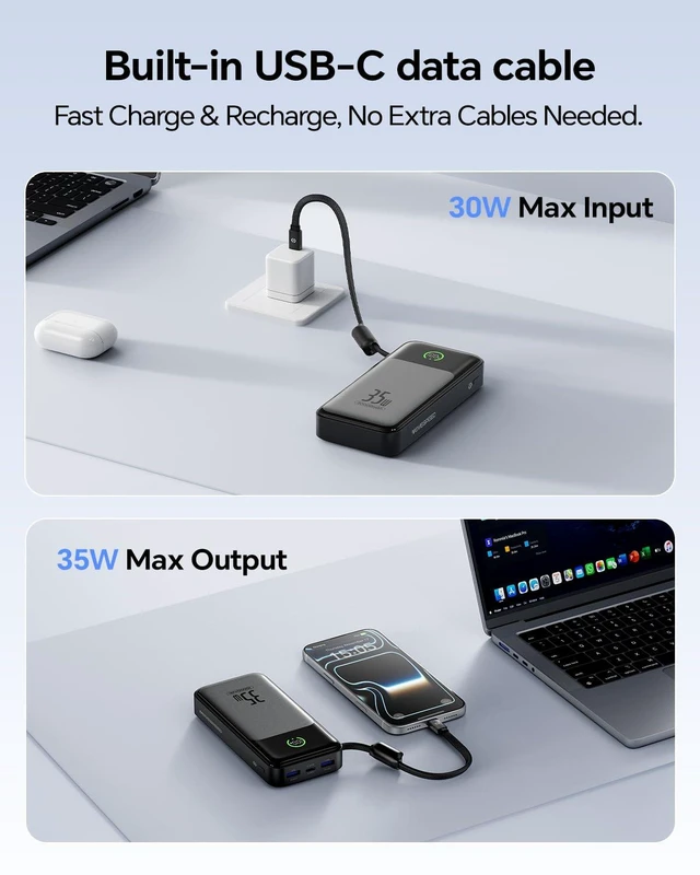 Alt view image 3 of 7 - MOVE SPEED 35W Portable Charger, 20000mAh Power Bank,Built in USB-C Cables | Battery Pack,Flight-Safe,Travel Essentials,LiFePO4 Car-Grade Safe Cell,for iPhone 18/17/16 Samsung,ipad